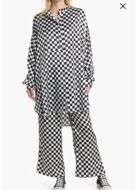 Dressed In Lala Checkerboard Satin Oversized Matching Pant Set Size Large